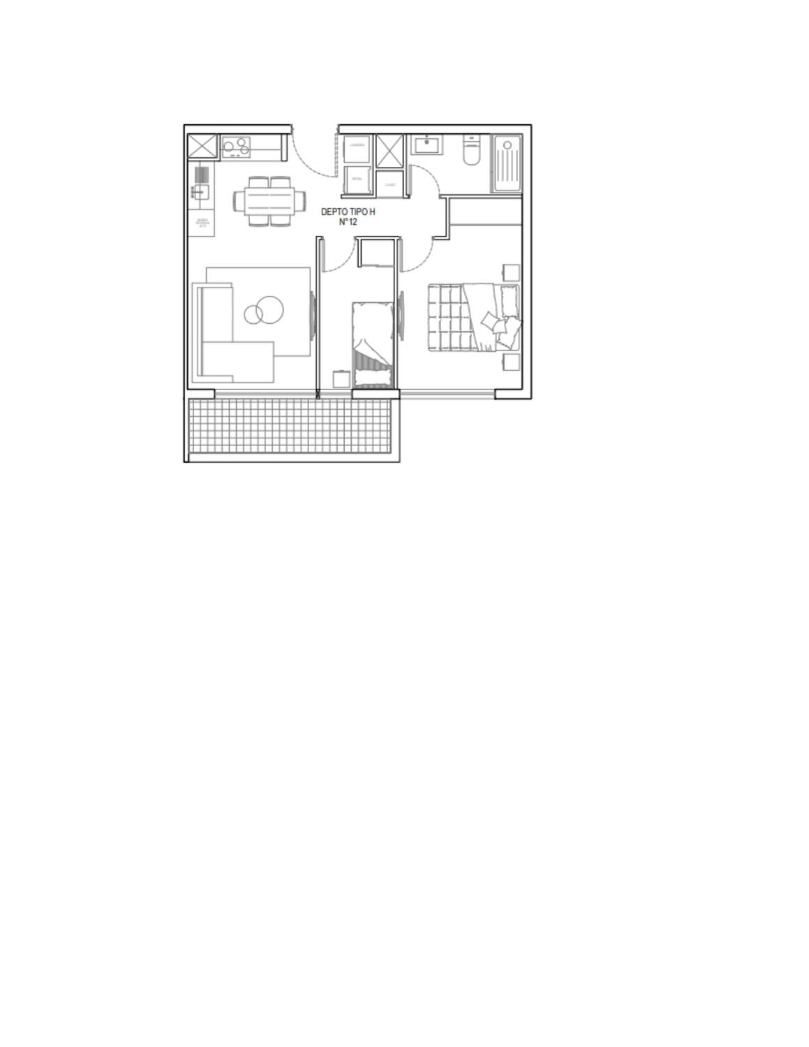 Plano 2 Dormitorios, 1 Baño - 51,33mts