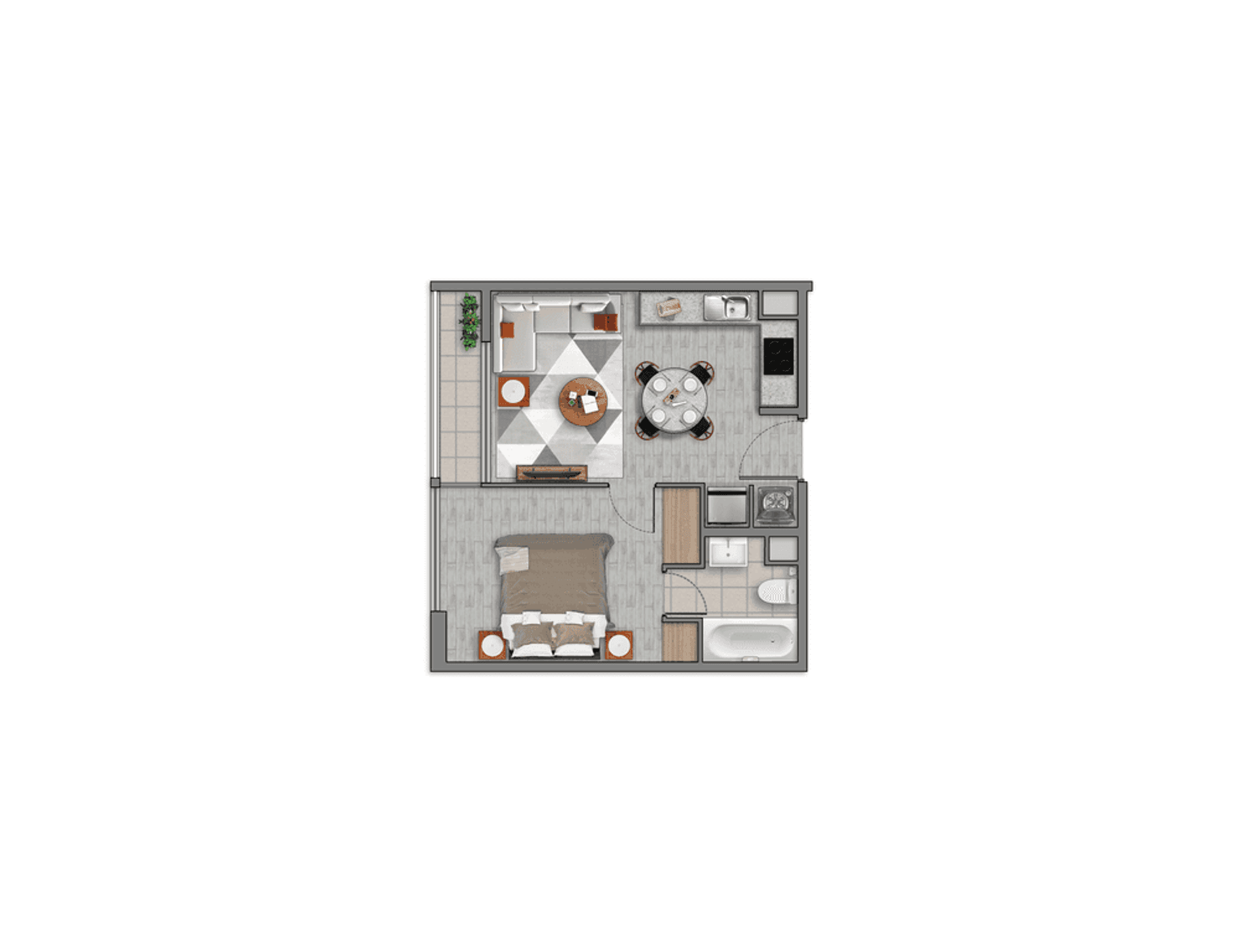Plano 1 Dormitorio, 1 Baño - 35,64mts
