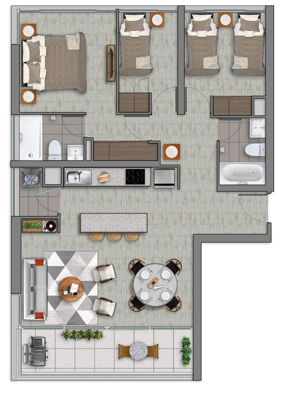 Plano 3 Dormitorios, 2 Baños - 78,80mts