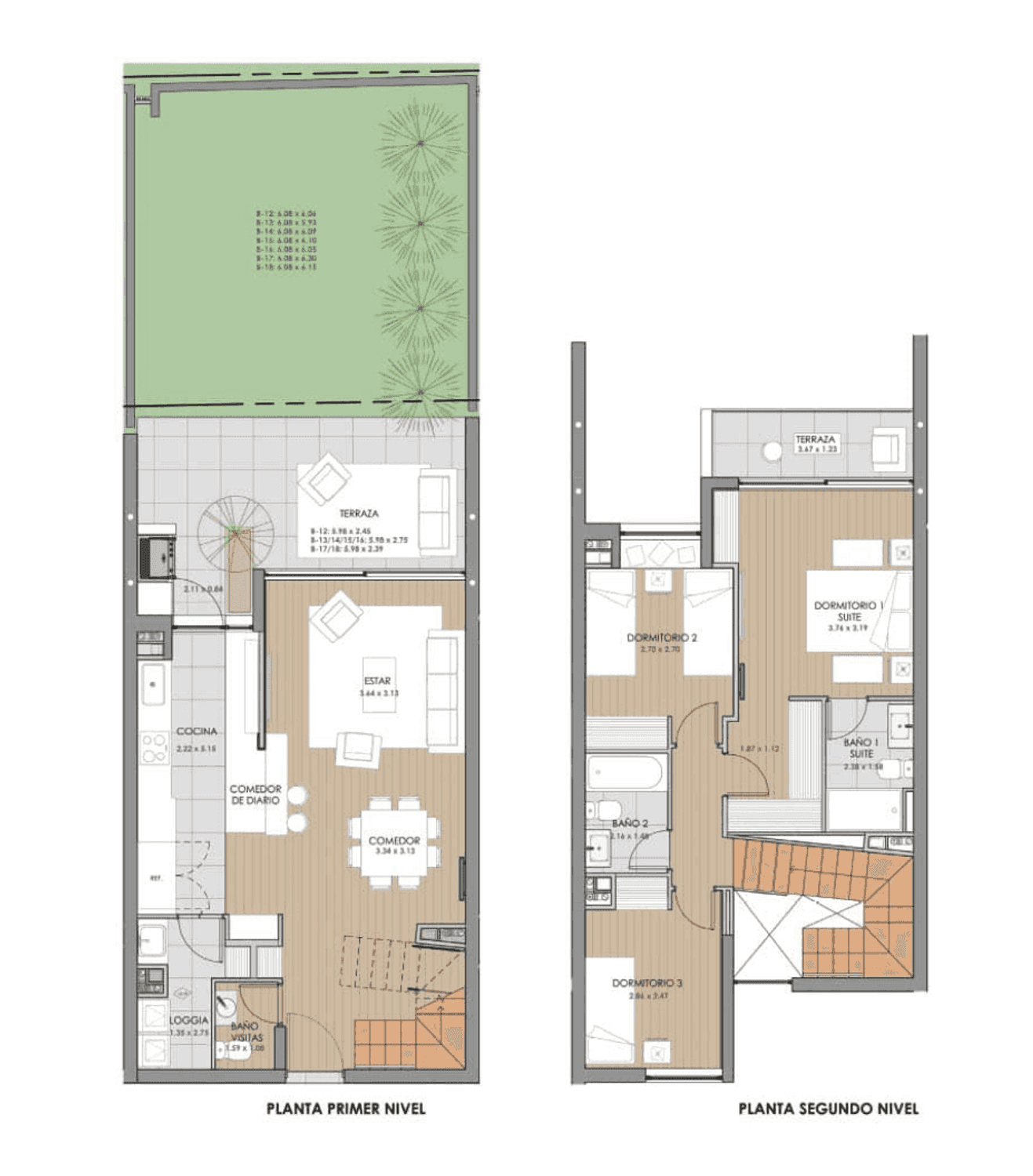 Plano TRIPLEX 3D NIVEL 5 EN B CON CUBIERTA