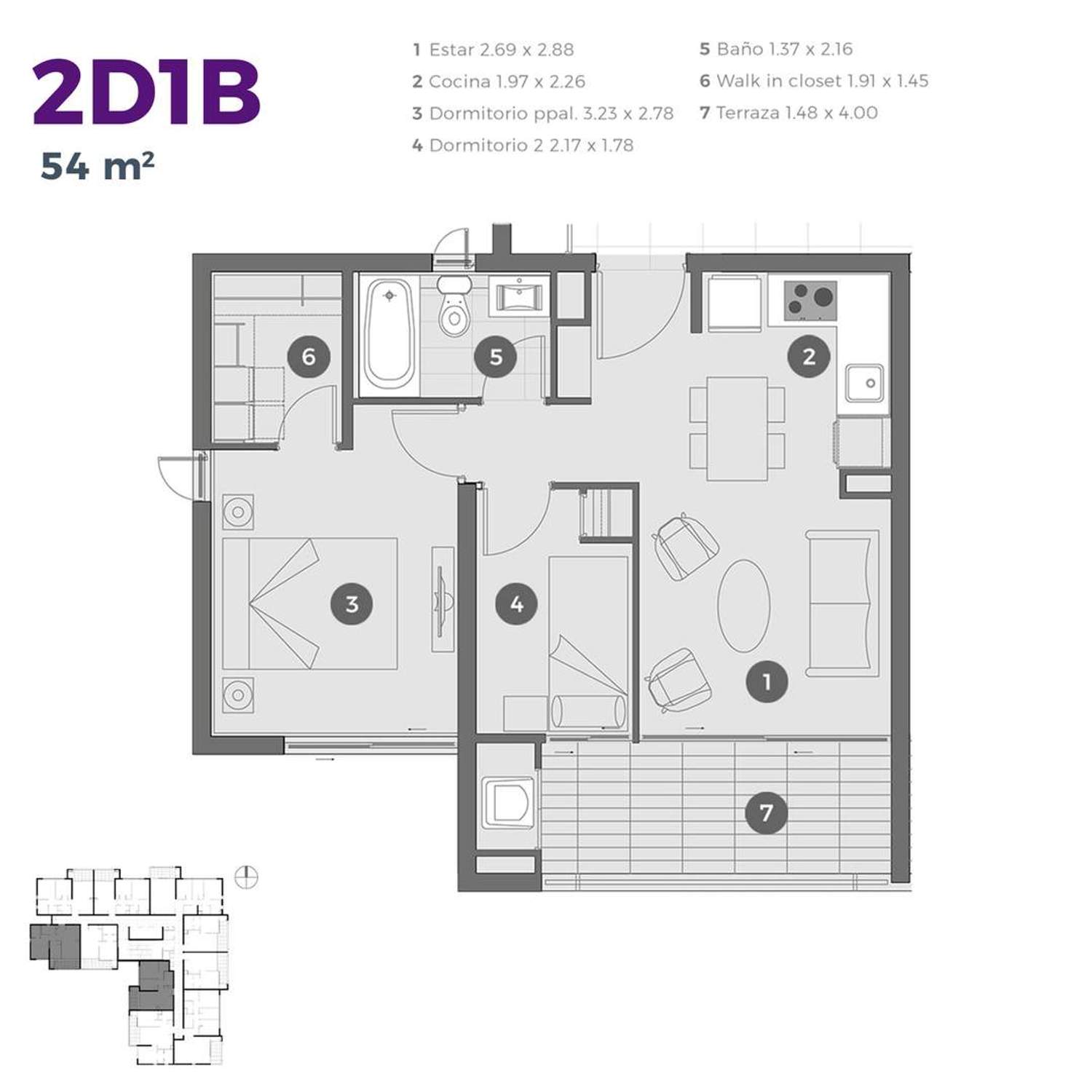 Plano 2D1B 54m2