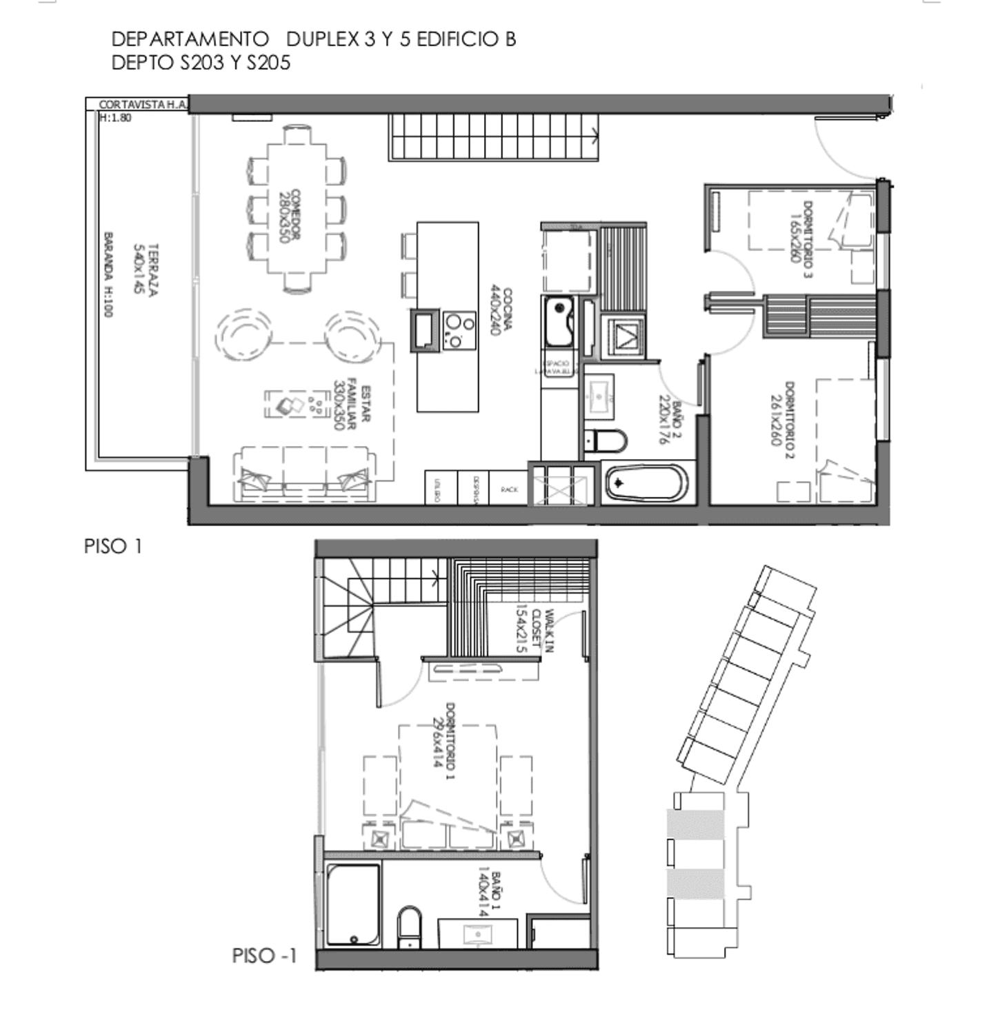 Plano S203 y S205 Edificio B – Duplex