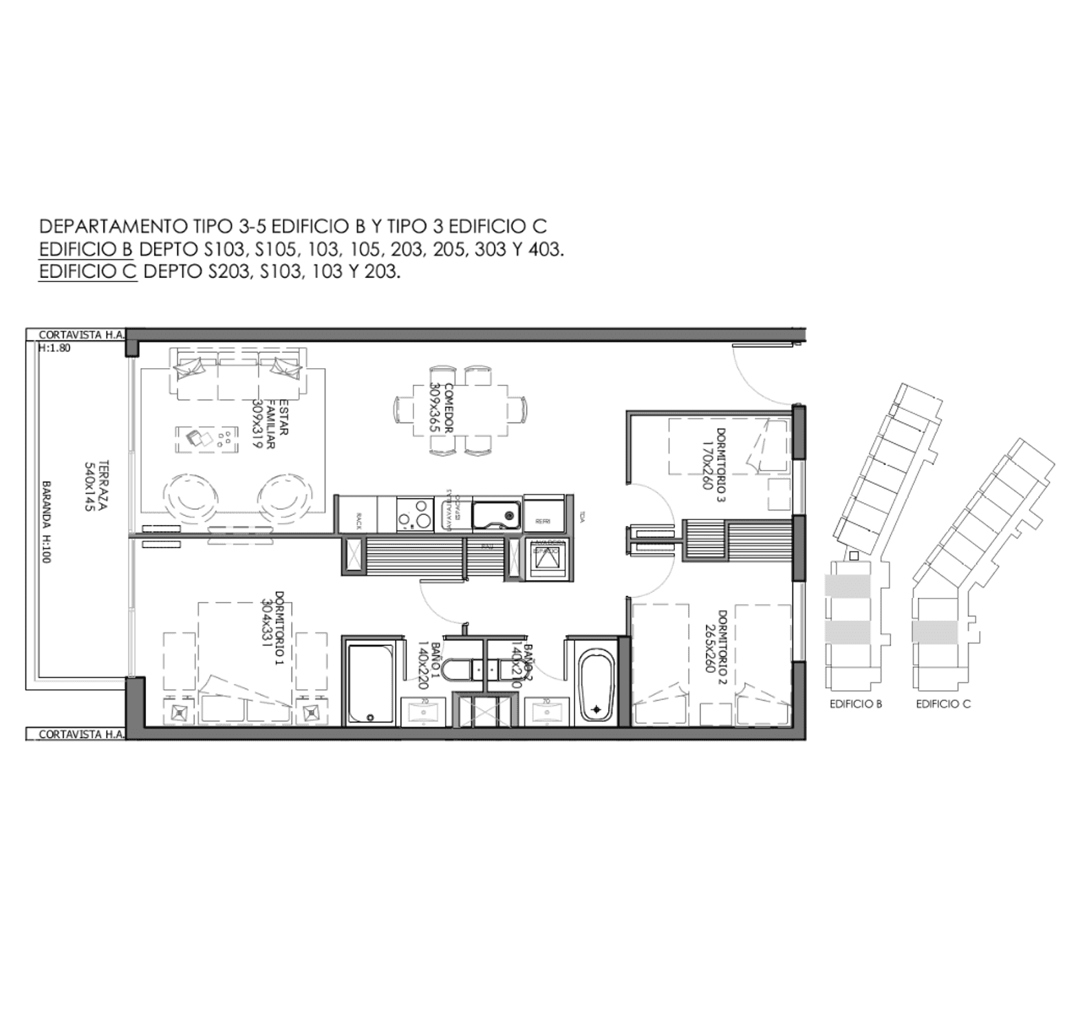 Plano TIPO 3-5 Edificio B y C