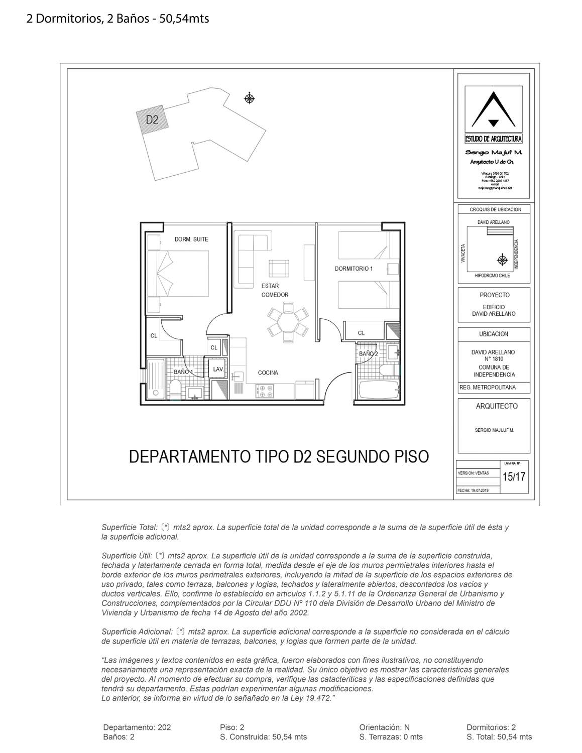 Plano 2 Dormitorios, 2 Baños - 50,54mts