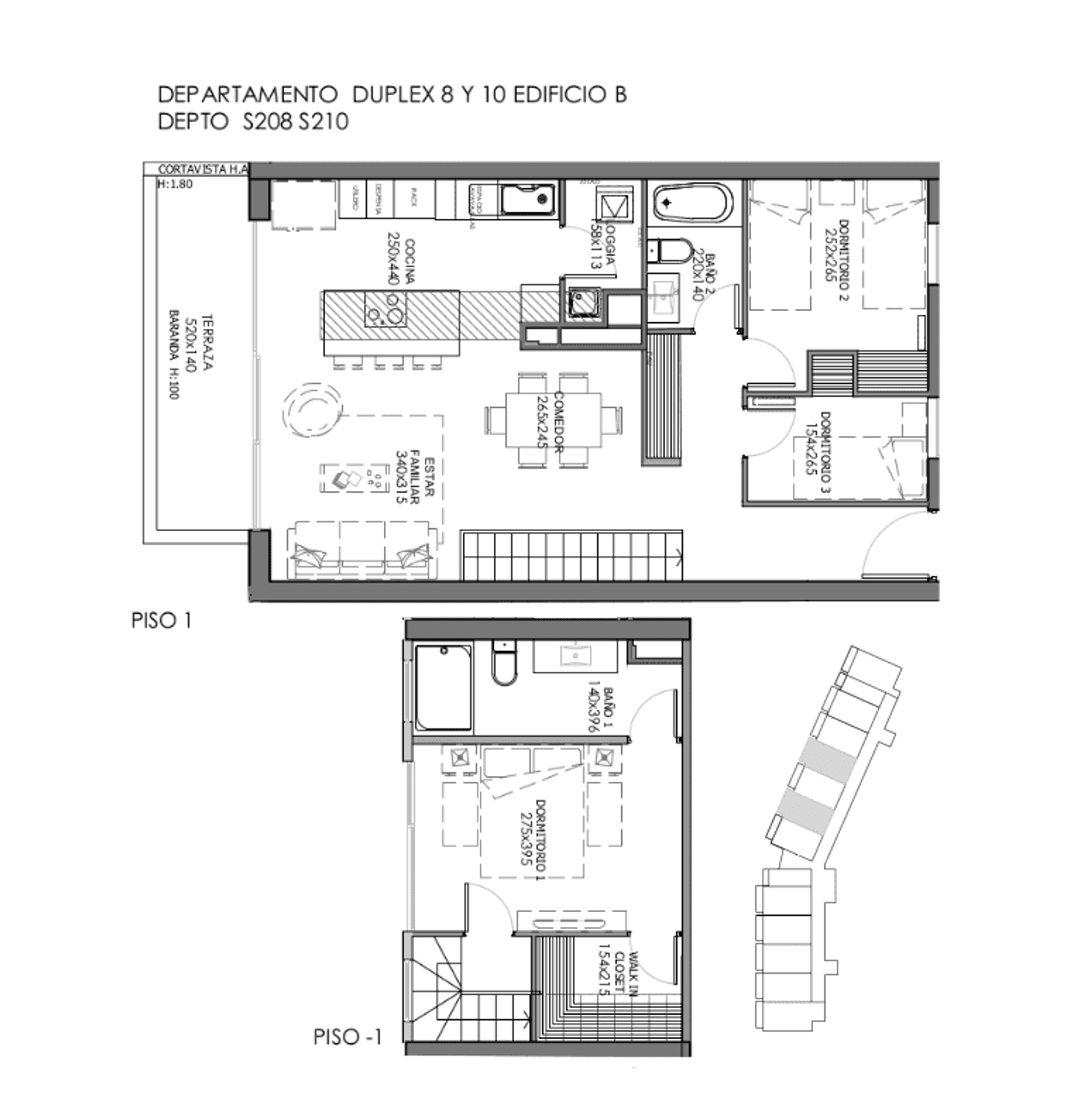 Plano S208 y S210 Edificio B – Duplex