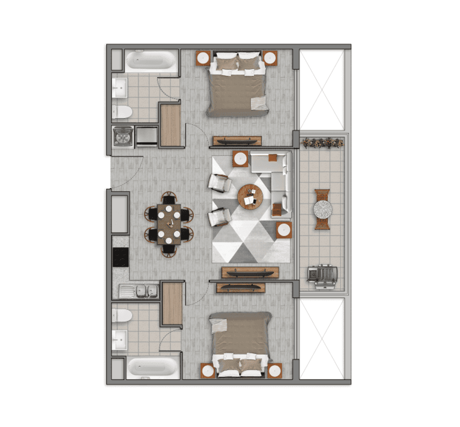 Plano 3 Dormitorios, 2 Baños - 83,08mts